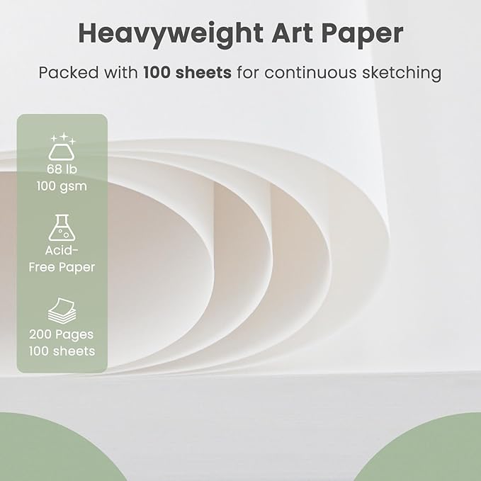 cewei 9x12 drawing paper pad, 100 sheets spiral bound sketchbook, 68lb/100gsm white drawing paper for kids ages 4-8, art supplies for kids 9-12 & christmas gifts for grandkids.