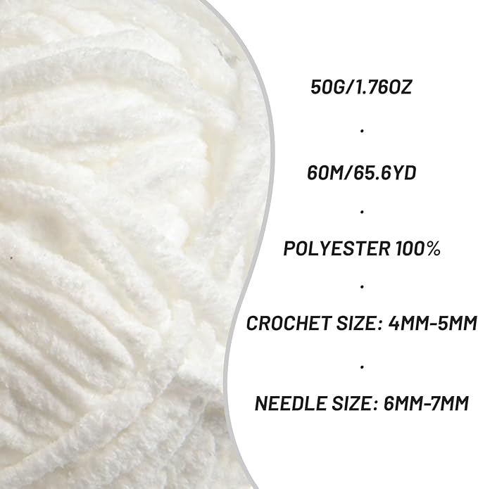 3 Packs Plush Chenille Chunky Crochet Yarn - Baby Yarn for Crocheting Soft - Velvet Yarns Knitting for Blankets Crafts - Fluffy Amigurumi Yarns 150g / 196.8yds (3 Snow White)