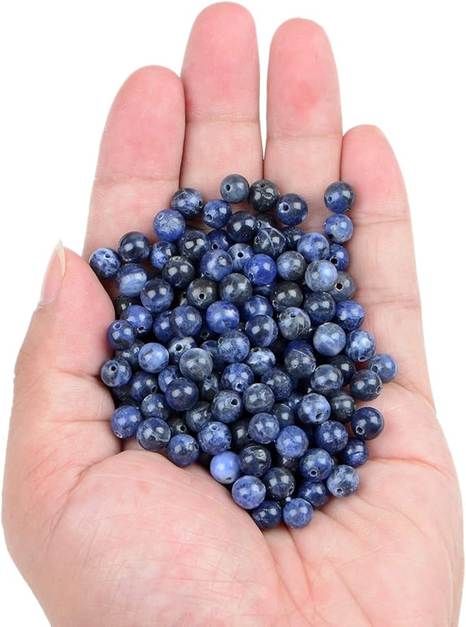 bymitel 210pcs natural crystal beads stone gemstone round energy healing loose beads with stretch cord for jewelry making bracelets anklets (blue sodalite, 6mm 210pcs)