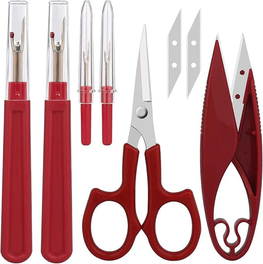 Sewing Seam Ripper Tool,Stitch Remover and Thread Cutter with 2Big+2Small Seam Rippers,1 Pack Thread Snips,1Pack 5”Scissor