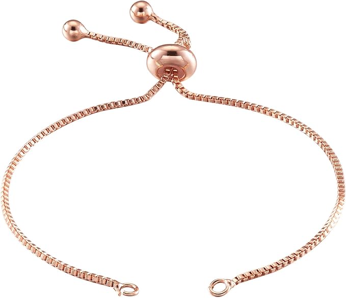 FASHEWELRY 20 Strands Adjustable Brass Bracelet Slider Extender Chains with Ball Ends 8-5/8"(22cm) Real Rose Gold Plated for DIY Jewelry Making