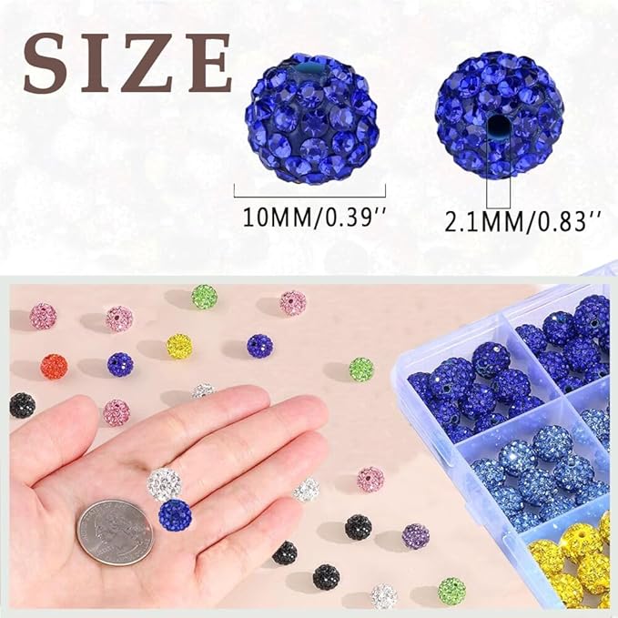 480 Handmade Crystal Beads, Including 240 Crystal Disco Ball Clay Beads and 240 Necklace Spacer, Suitable for DIY Shambhala Disco Diamond Necklace Making (10mm)