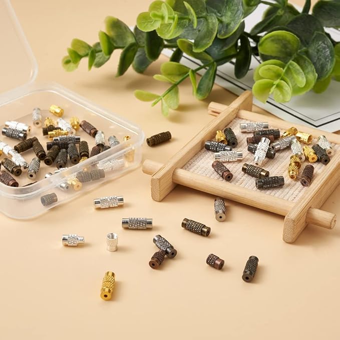KISSITTY 120Sets Column Brass Screw Clasps 6 Colors Barrel Clasps Jewelry End Tips Caps Screw Twist Clasps Copper Jewelry Connector Barrel Clasps 11~12x4mm for Necklace Bracelet Jewelry Making