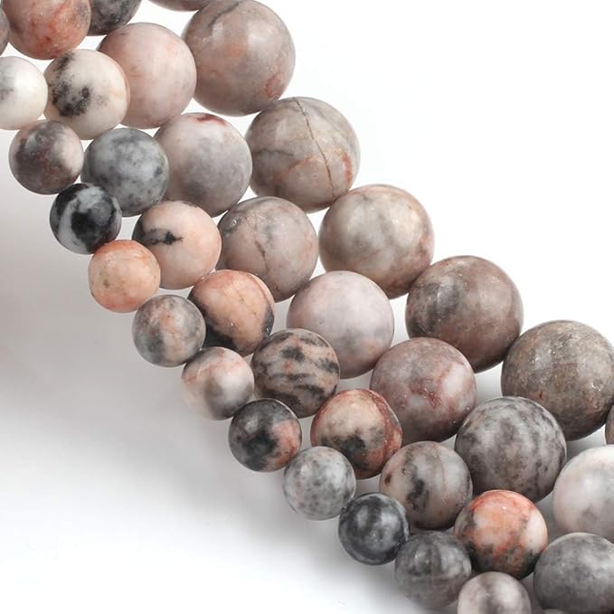 Stone Beads, 60pcs Pink Zebra Jaspers, 6mm Round Loose Beads for Jewelry Making, Bracelets, with Bag, String & Card