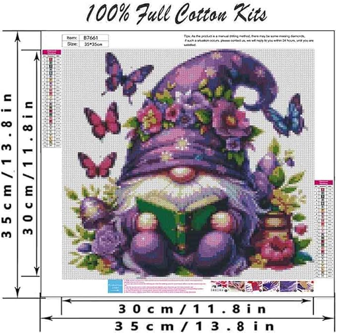 gnome stamped cross stitch kits for adults beginner,butterfly counted cross stitch kits printed stitching cute patterns dimensions needlepoint art crafts embroidery kits for adults beginners