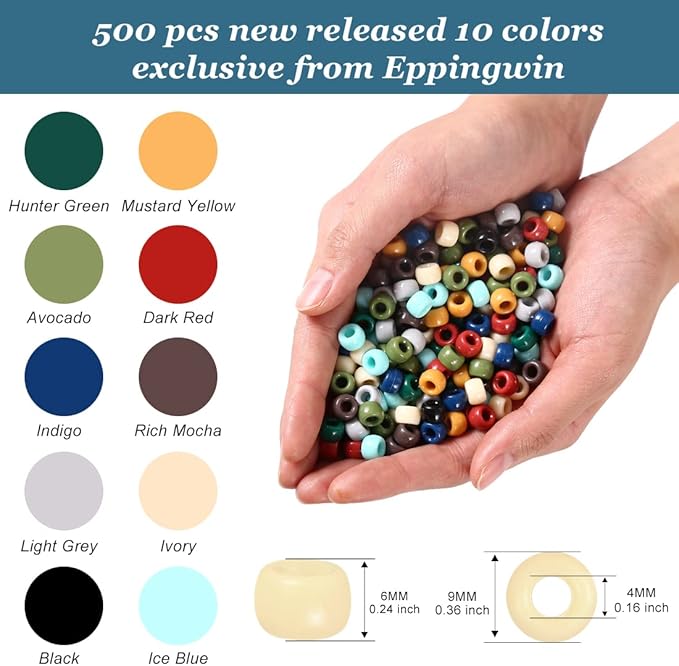 pony multi-colored bracelet beads for hair braids & crafts - plastic earth tone hair beads (small pack)