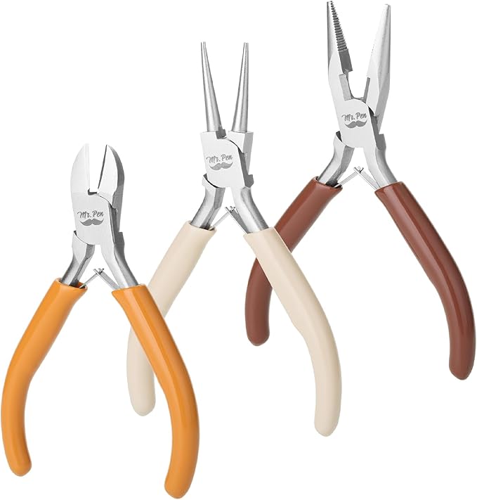Mr. Pen- Jewelry Pliers Set, 3 Pack, Autumn Colors, Rubber Handle & Ergonomic Design, Mini Pliers for Jewelry Making Tools, Small Wire Cutters for Crafting