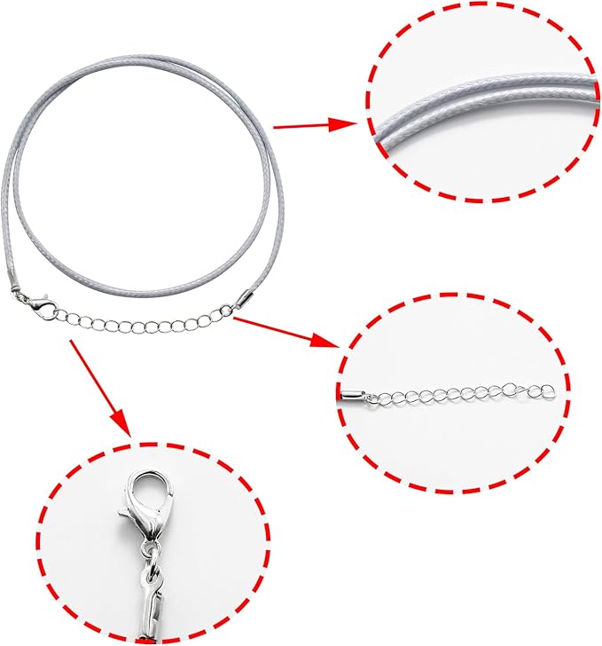 10 Pcs 2.0mm Leather Necklace Cords with Clasp,Waxed Cords,Necklace Ropes for Pendants and Jewelry Making(Grey)