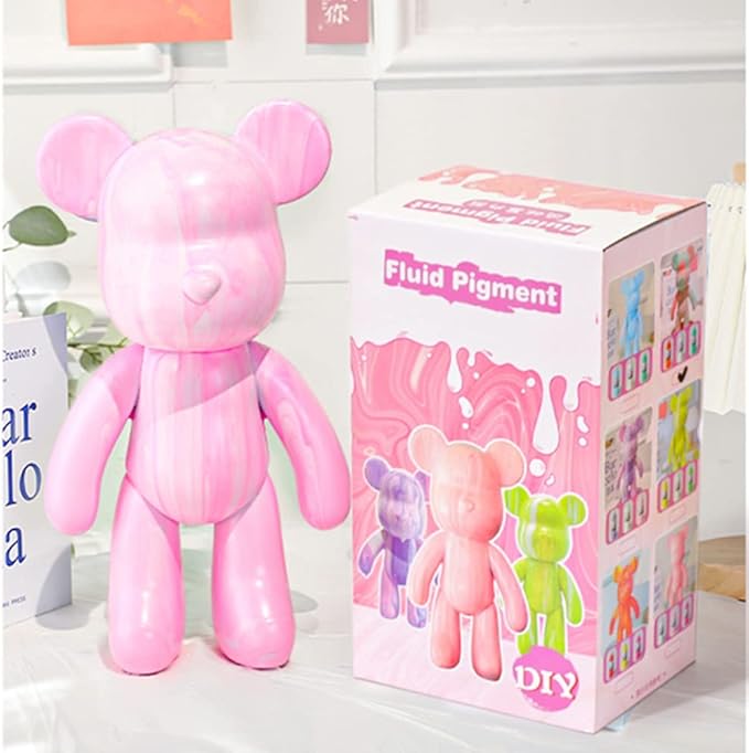 HANDA DIY Painting Fluid Bear Teddy Bear Painting Kit Set Creative Home Decorations Handmade Doll Figurine Toys Gift for Birthday Valentines (9.05 inch, Pink+White)