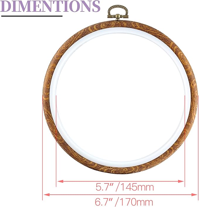 piutouyar 3 pieces 6.7 inch embroidery hoop set imitated wood display frame embroidery hoops circle cross stitch hoop ring for art craft sewing and hanging ornaments decor