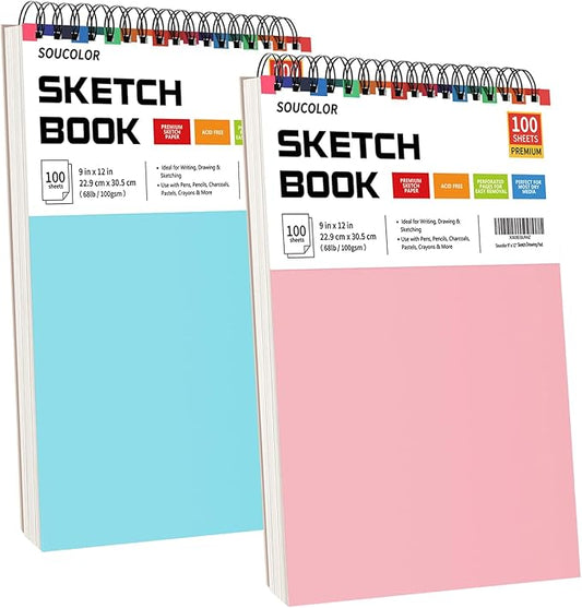 soucolor art supplies sketching kit with 100 sheets 3-color sketch book, teen girl gifts, arts and crafts for kids ages 8-12, school supplies gifts for artists adults teens girls boys kids