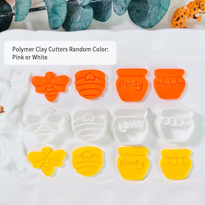 Xaekicr Honey Bee Clay Cutters Set - 4 pcs Polymer Clay Molds for Earrings, Honey Jar and Beehive Clay Tools for Jewelry Making