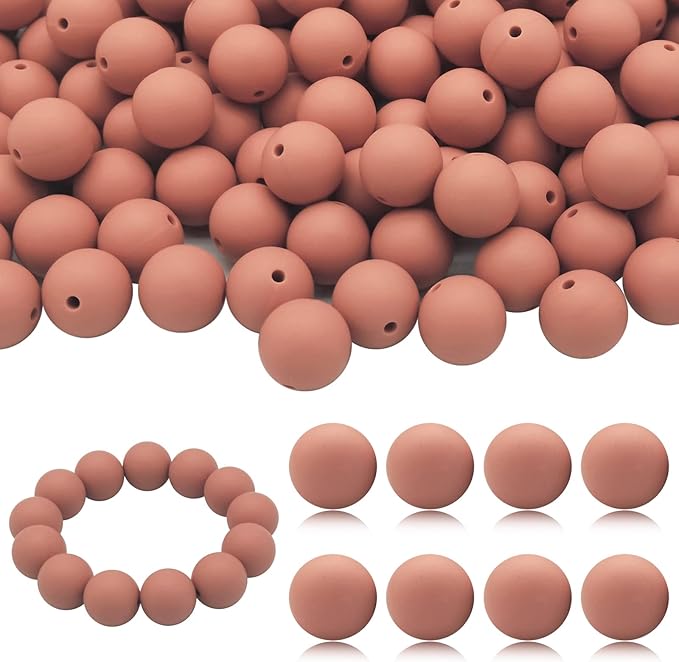 DIYOMR 100Pcs Silicone Beads, 15mm Silicone Beads for Necklace Bracelet Round Silicone Beads for Pens Bulk Silicone Beads for Keychain Making (15mm,Brick Red)