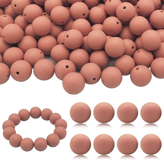 DIYOMR 100Pcs Silicone Beads, 15mm Silicone Beads for Necklace Bracelet Round Silicone Beads for Pens Bulk Silicone Beads for Keychain Making (15mm,Brick Red)