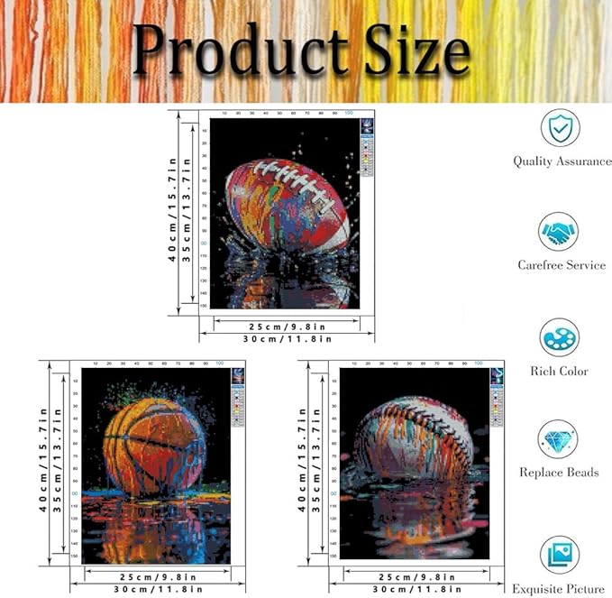 3 Pack Stamped Cross Stitch Kits for Adults - Graffiti Ball Sports Cross Stitch Kits for Beginners,11 CT Cross Stitch Patterns Dimensions DIY Counted Cross Stitch Kits for Adults Arts Craft 12x16 inch