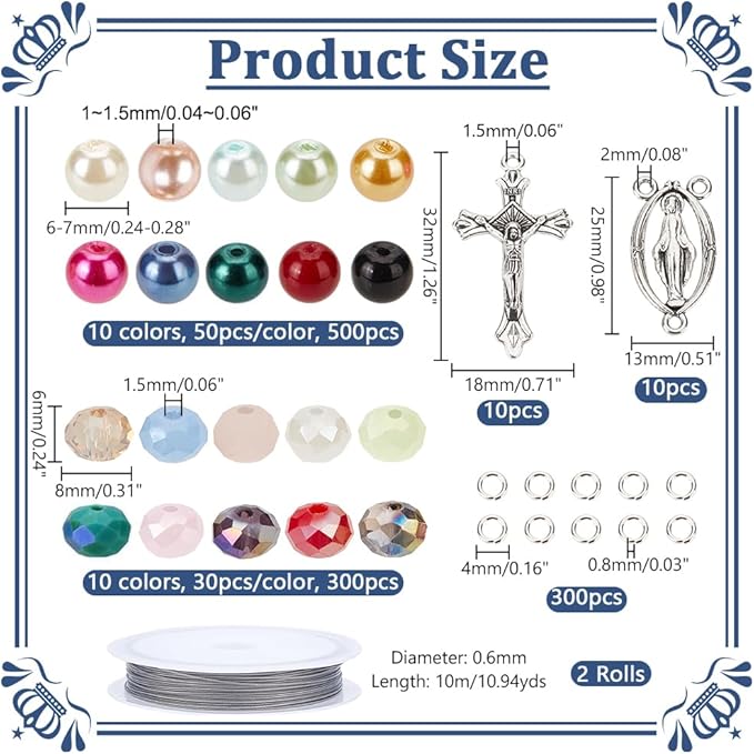 NBEADS Rosary Making Kit 1120 Pcs Necklace Making Set Rosary Prayer Making Supplies Necklace Set Cross Beads Kit for Easter Bracelet Jewelry Making