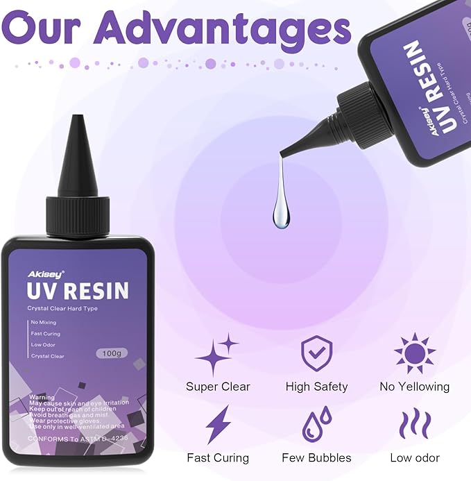Akisey UV Resin Jewelry Making Kit, 200g Clear UV Resin Glue with Two-Sided Light & Molds, Starter Kit for Making Jewelry, Earring, Necklaces, Keychains