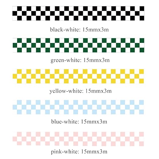 Checkered Tape Decorative Plaid Cute Washi Tape Set 0.6inch Width Colored Grid Masking Paper Tapes 5 Roll Checkerboard Flag Tape Rolls for Scrapbook Artist Craft Party Decoration Box Label