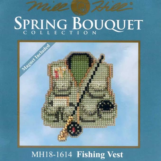Fishing Vest Beaded Counted Cross Stitch Ornament Kit Mill Hill 2016 Spring Bouquet MH181614