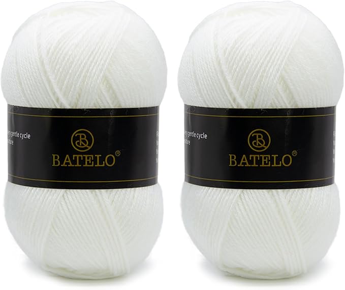 Crochet & Knitting Yarn - Amigurumi Yarn, 2 Pack of 150g/5.3oz White Acrylic, 560 Yards, Worsted Weight