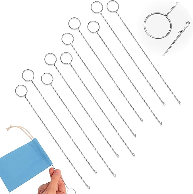 10PCS Loop Turner Sewing Tool,10.4 Inch Knot Grippers Tool for Silicone Beads Needle-Hook,Stainless Steel Fabric Tube Turner for Beads, Straps, Drawstrings & Craft Projects