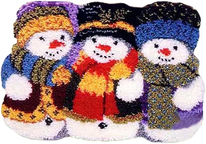 Howie's Latch Hook Kits for Adults, DIY Christmas Latch Hook Kit Rug Crochet Yarn, Color Preprinted Pattern Embroidery Decoration(Three Snowmen, 20.47 x 14.96 inch)