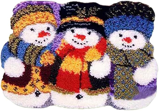 Howie's Latch Hook Kits for Adults, DIY Christmas Latch Hook Kit Rug Crochet Yarn, Color Preprinted Pattern Embroidery Decoration(Three Snowmen, 20.47 x 14.96 inch)