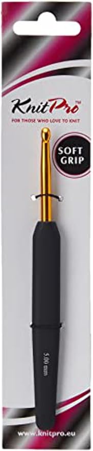 KnitPro Gold Aluminum Single-Ended Crochet Hook with Black Soft Handle | 3.25mm