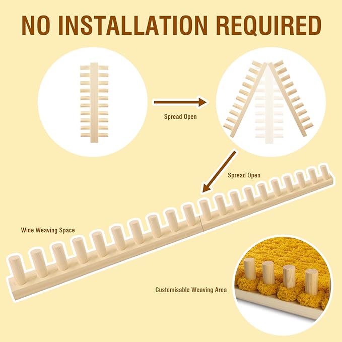 chunky blanket loom knitting looms and boards, adjustable size wooden loom for blanket, no needles required hand knitting kit for diy yarn craft, home decor, stress relief, beginner friendly (31 in)
