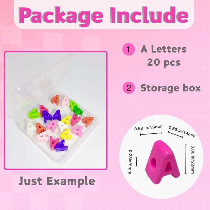 Maerolre 20Pcs Large Letter Beads, 20mm Big Acrylic Bubble Alphabet Beads, Colorful Plastic Beads for DIY Keychains, Jewelry Making, Phone Crafts Projects - A