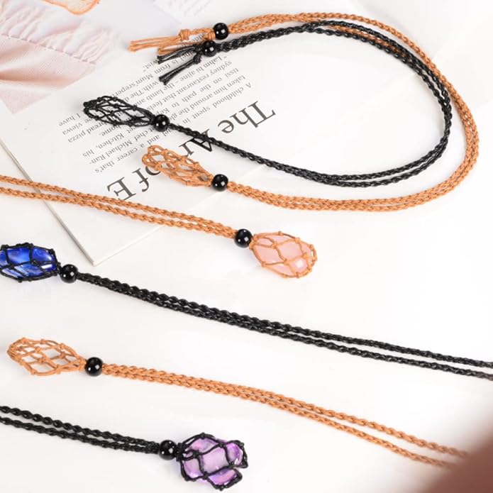 24pcs Adjustable Empty Necklace Holder Crystal Stone Necklace Pendant Necklace Cord Hand Woven Necklace Ropes for Jewelry Making