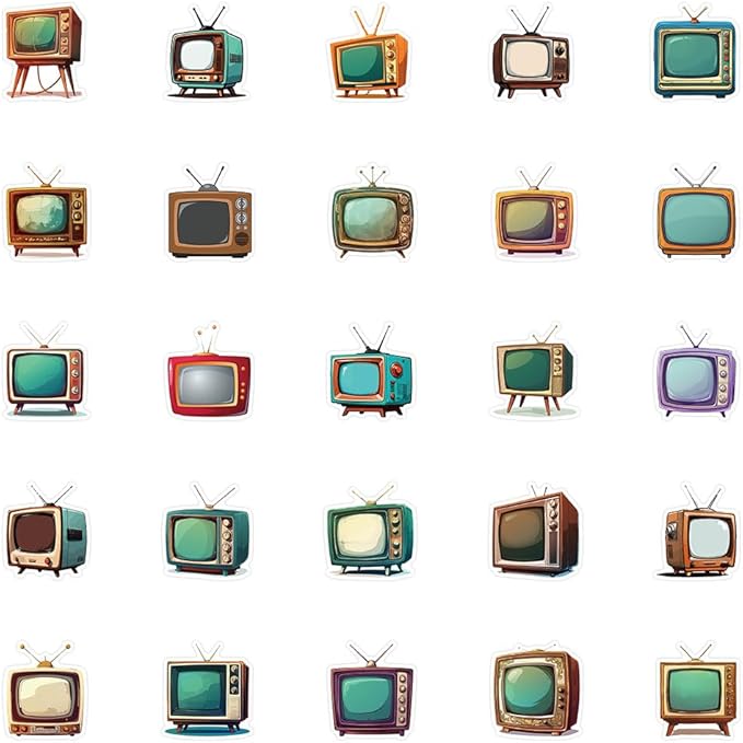 50 Pcs Retro TV Stickers, 1.5-3 Inches Vintage Television Decals, Waterproof Vinyl Stickers for Scrapbooks, Laptops, Home Decor, Ideal for Kids Adults(Television)