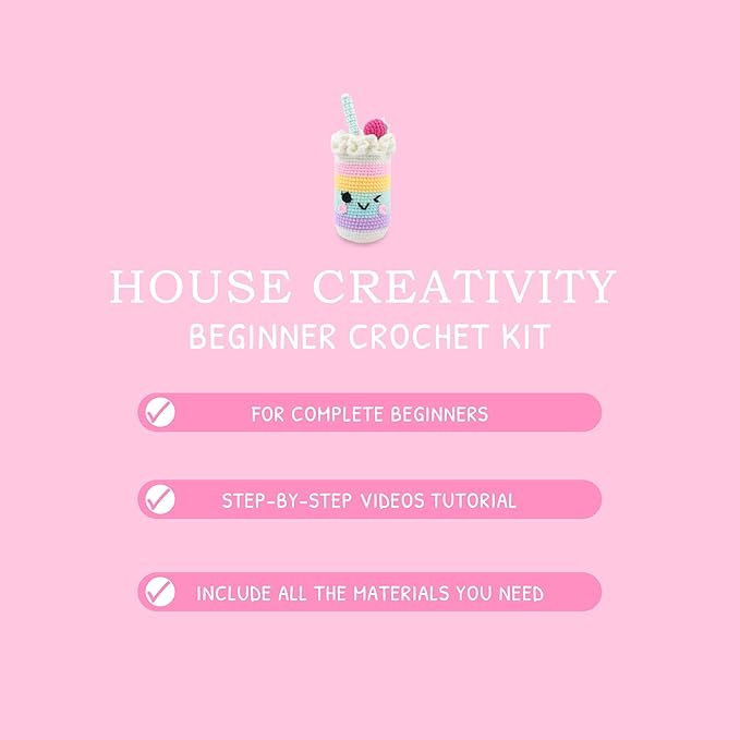 HOUSE CREATIVITY Beginner Crochet Kit for Adults, Beginners Crocheting Knitting Kit with Yarn Sets, Step-by-Step Video Tutorials,Animal Craft Kit, Holiday Birthday Gifts(Cup with Straw)