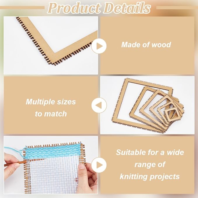 BENECREAT 6 Sizes Poplar Wood Weaving Loom Kit, Square DIY Weaving Loom DIY Weaving Art Tapestry Loom for Hanging Decor Woven Tapestry Knitted Crafts Making, 4.5mm Thick