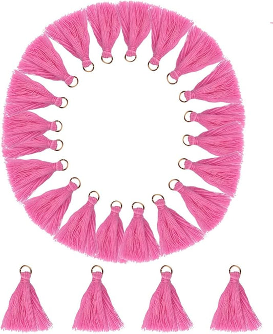 MSCFTFB 100 Pieces Mini Tassels Mala Tassel Kit with Jump Rings for Earring Necklace Jewelry Making Garland Keychain Charms Crafts Decorations(Hot Pink)