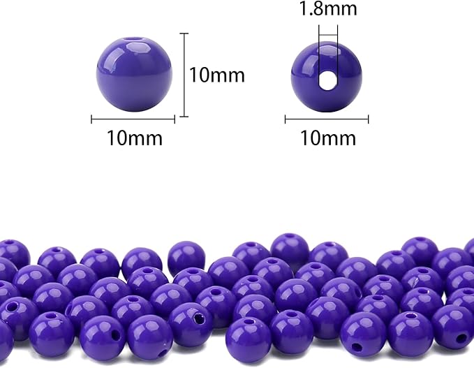 bonny boxx 200pcs 10mm smooth deep purple acrylic round beads, plastic resin bubblegum balls chunky gumball beads for necklace and bracelet making, crafting supplies