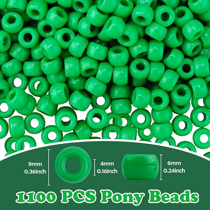 qpixvb 1100pcs pony beads,green pony beads,green bead for jewelry making,bulk kandi christmas bead for bracelets making,diy crafts gifts,hair braids