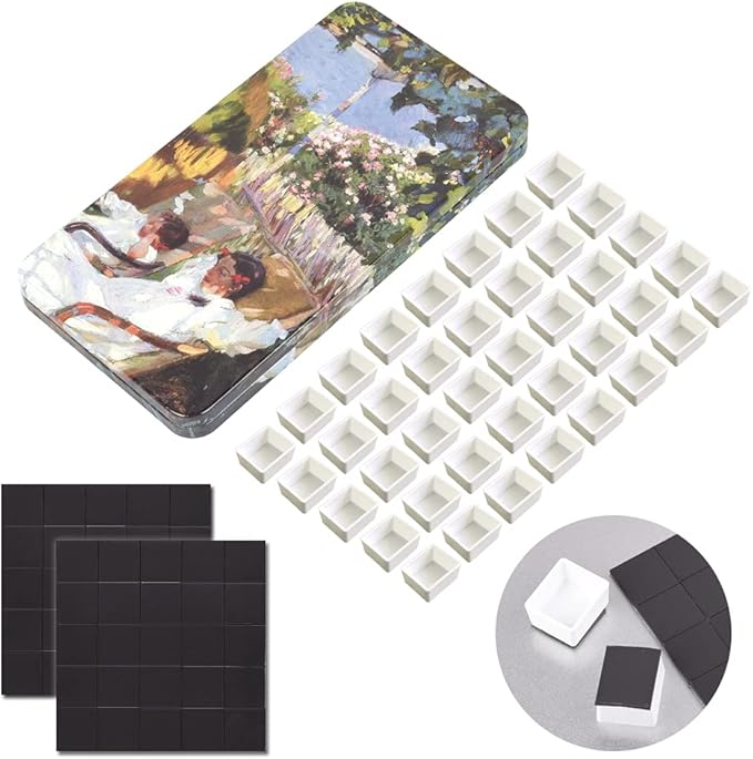 40Pcs Empty Half Pans with Magnetic Stripe Watercolor Paint Travel Tin Palette Case, Artist Paints Half Pan Kits for DIY Watercolor Oils or Acrylics Painting Art Drawing Garden