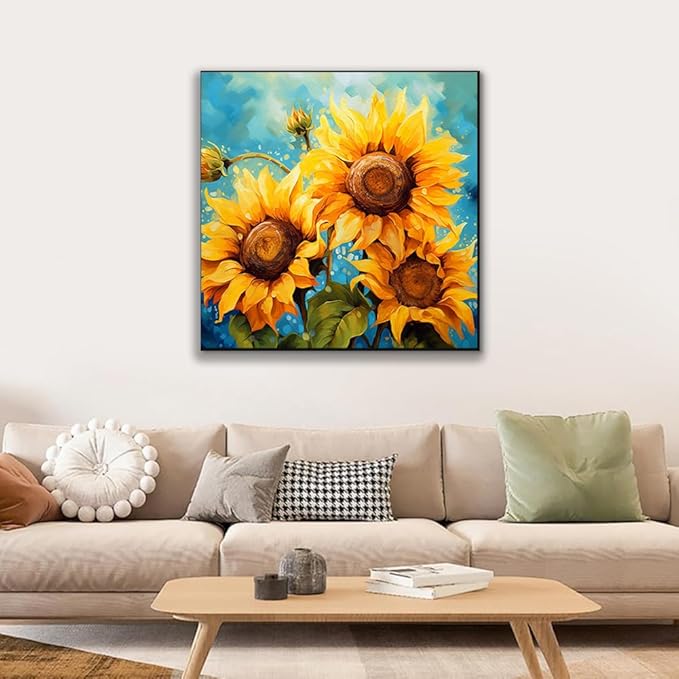 JUJUHOOD Sunflower Flower Framed Paint by Numbers Kit for Adults Beginner & Kids Ages 8-12, Acylic Paint by Number Without Easel,Watercolor Paint by Numbers for Gift Home Wall Decor (10x10Inch)