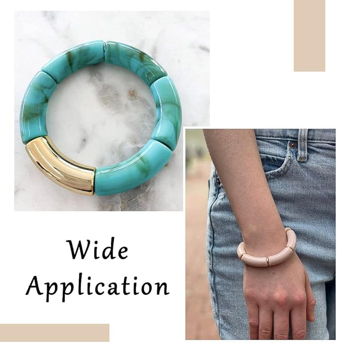 Sparkeads 110PCS Bamboo Tube Bracelet Making Kit for Women Friendship Gift Stacking Bangles Chunky Curved Acrylic Beads Rhinestone Beads Metal Spacers Elastic Thread