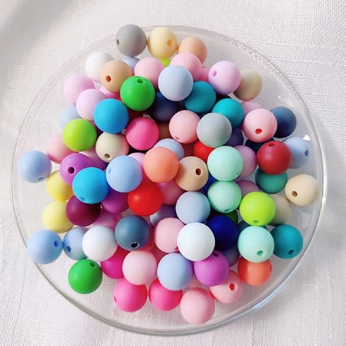 60Pcs 15mm Round Rubber Silicone Bead Bulk Loose Beads Gorgeous Making Kit for Keychain Tassels Necklace Bracelet Jewelry DIY Crafts Making