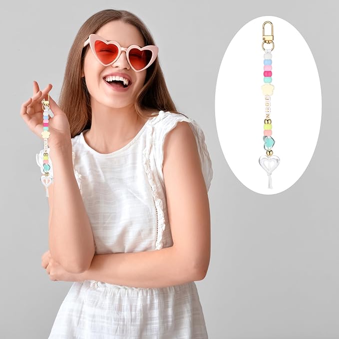 Landical 564 Pcs DIY Bead Keychain Kit Key Chain Making Craft Adjustable Letter Beads String Mama Sport Gift Alphabet Jewelry Backpack Accessories Holiday Party Favor (Flower,Clear Color)