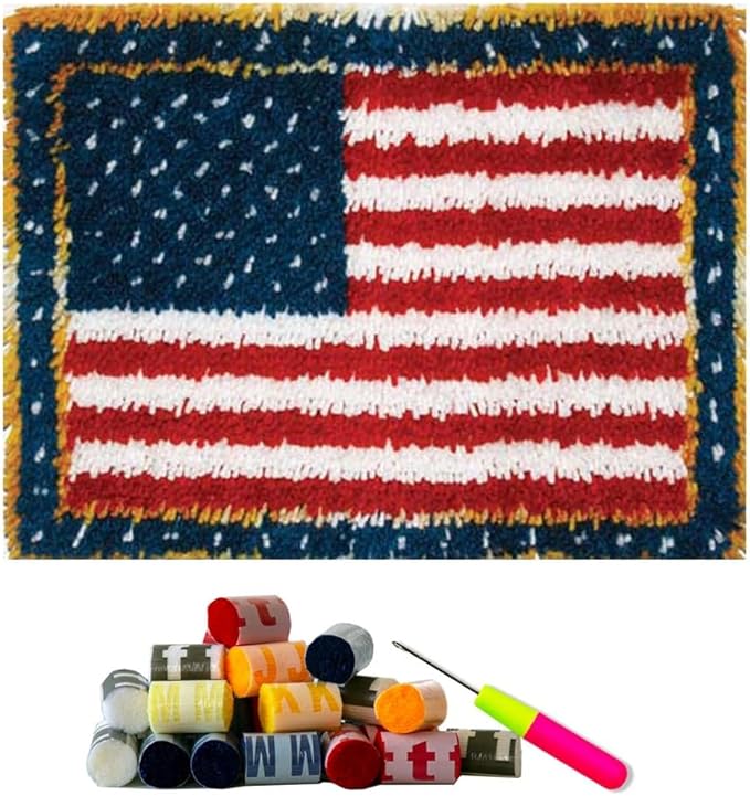 DL-YTG Latch Hook Kits Rug National Flag Crochet Yarn Cushion Colour Pre-Printed Canvas Cover Rug Needlework DIY Hook and Latch Kit Christmas Home Decoration 52x38cm/20 X15inch