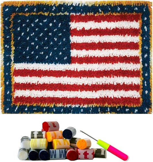 DL-YTG Latch Hook Kits Rug National Flag Crochet Yarn Cushion Colour Pre-Printed Canvas Cover Rug Needlework DIY Hook and Latch Kit Christmas Home Decoration 52x38cm/20 X15inch