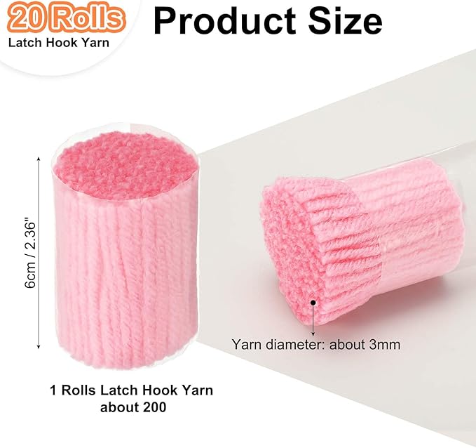 PATIKIL 20 Rolls Latch Hook Yarn, Latch Hook Kit Precut Rugs Yarn Making Crochet Bundles for Rug Adults Beginners Tapestry DIY Craft, Pink