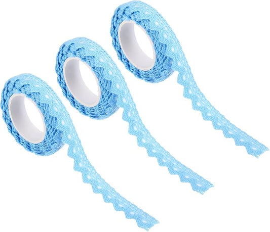 PATIKIL 0.6" Wide 2 Yards Self-Adhesive Lace Tape Lace Ribbon, 3 Pack Cotton Washi Trim Stickers Masking for Craft Scrapbooking DIY Card Making, Sky Blue
