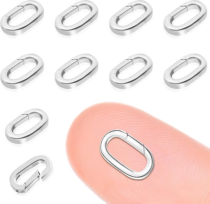 10PCS Oval Clasp Carabiner Necklace Connector Stainless Steel Spring Clasps Bracelet Closures Keychain Lock Clasps Necklaces Clips Key Ring Bracelets Shortener for Jewelry Finding DIY Making Kit (A10)