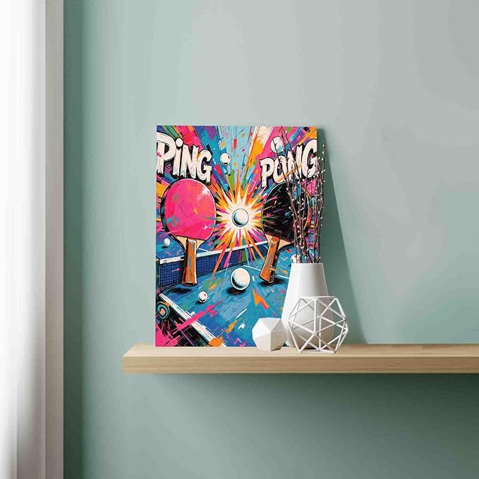 Table Tennis Paint by Number for Adults Beginner Colorful Ball Sports Paint by Number Kits on Canvas Simple Painting DIY Acrylic Paintwork Home Wall Decor for Sports Lovers 16"x20"(DIY Frame)