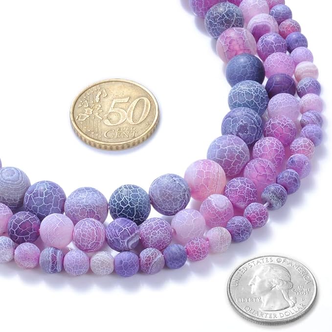 8mm Natural Purple Frosted Agate Gemstone Round Loose Beads Crystal Stone Bracelet Necklace Accessories Crafts for Jewelry Making DIY,1 Strand 15"