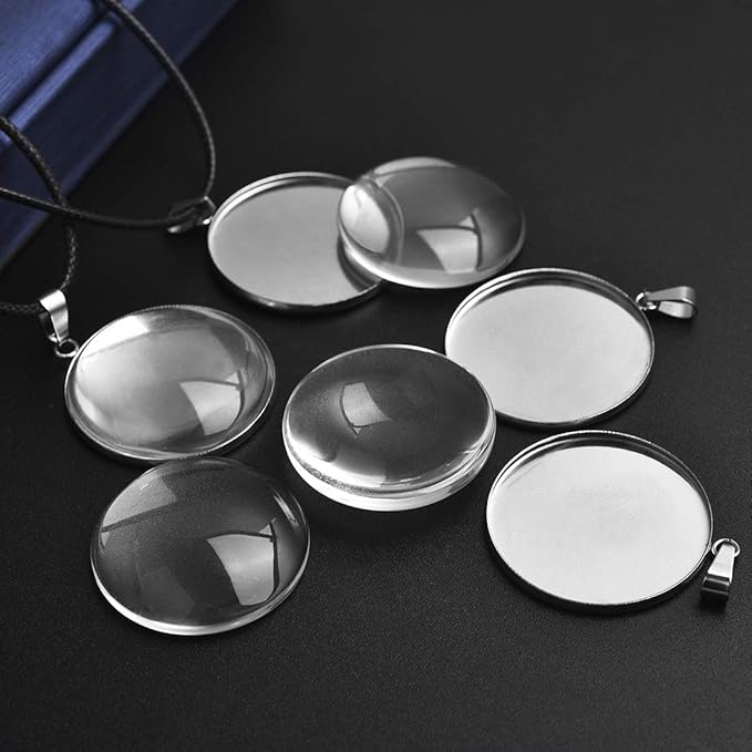 DROLE 40Pcs 30mm Stainless Steel Bezels and Cabochons - 20Pcs 30mm Cabochon Pendant Trays with Necklace Clasp and 20Pcs 30mm Rond Glass Cabochons for Cameo Jewelry